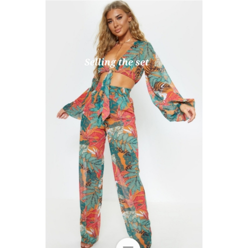 Pretty Little Things PLT - Big Leaf Tie Front Beach Pants and Top